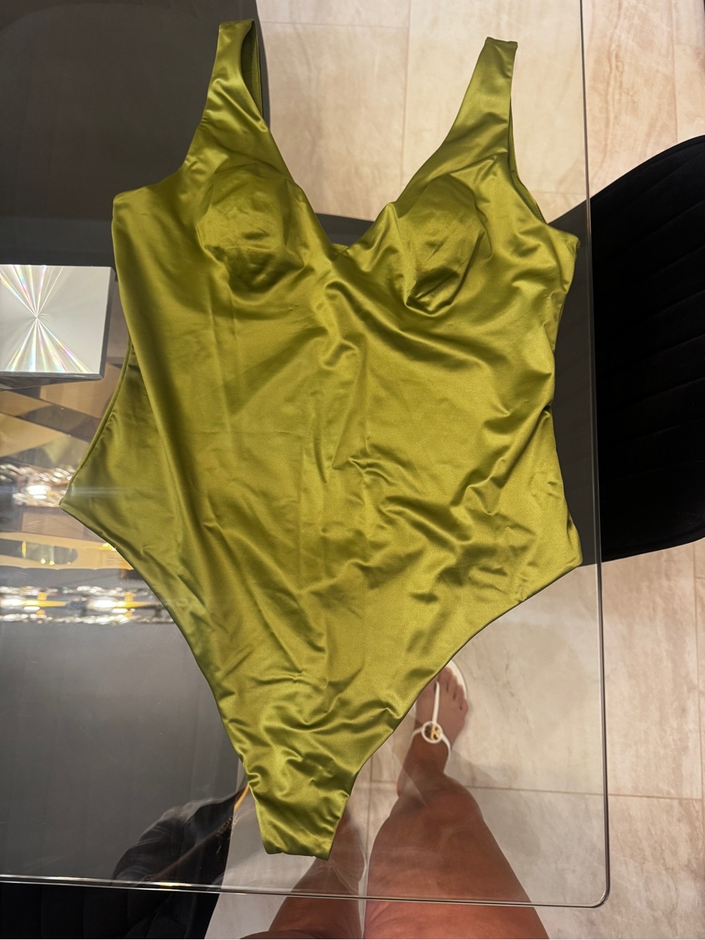 Victoria's Secret Olive Green Satin Bandeau Bodysuit